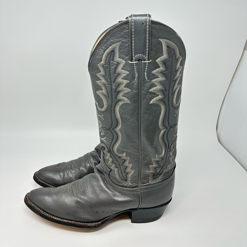 Vintage Justin Cowboy Western Boots Sz 8D Gray Leather USA made Style 1278